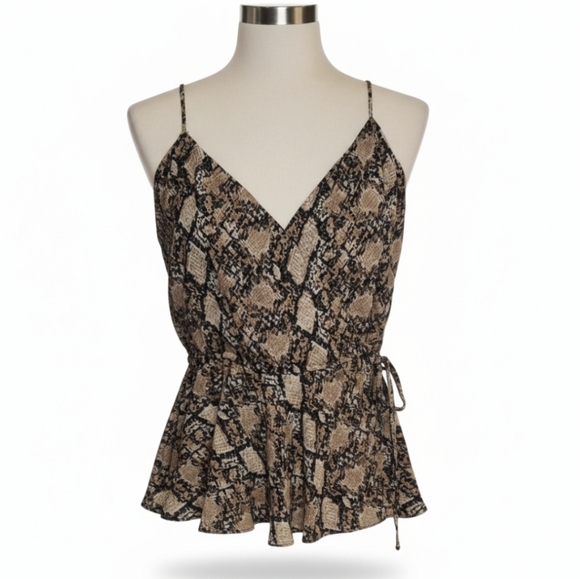 Maurices Tops - Maurices Snakeskin Print Cami Top XL Brown Black Wrap Peplum